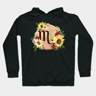 Scorpio Zodiac Horoscope Maroon and Sunflower Floral Monogram Hoodie